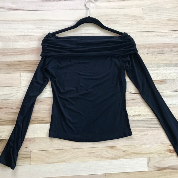 BP. Off the Shoulder Top Black Long Sleeve Shirt - Picture 3 of 8